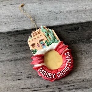 💸 5/20 Vintage 1991 Fiji Graphics Ceramic Pueblo Merry Christmas Frame Ornament